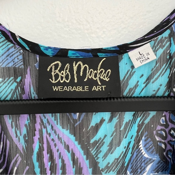 Bob Mackie wearable art Turquoise Lavender Artistic Blouse Vest L - Picture 2 of 6
